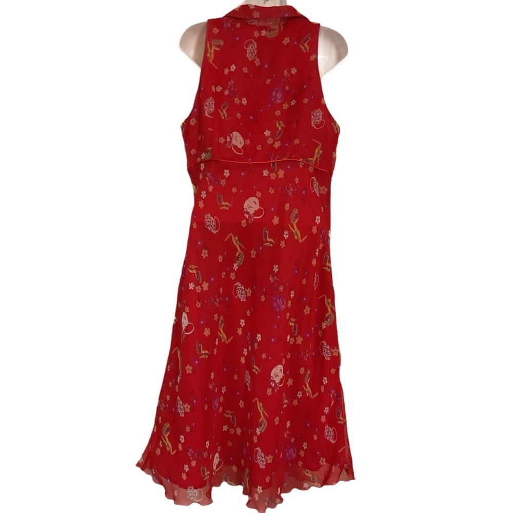Vintage Red Sleeveless Dress Floral collar Vneck feminine heel purse pattern - Picture 5 of 11